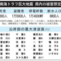 南海トラフ、千葉県内想定死者１８００人　政府発表　最大津波高は館山１１メートル　全国は２９万人、前回比１割減　浸水域拡大の影響大
