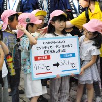 打ち水後、地表温度は約８度低下した
