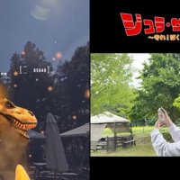 各所で装着したＶＲゴーグル越しに、ニンジン銃で恐竜を倒していく（ＴＨＥＦＡＲＭ提供）