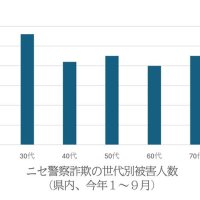 ニセ警察詐欺の世代別被害人数（千葉県内、今年１～９月）