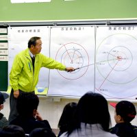 太陽系の大きさなどについて説明する小倉さん
