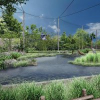 「湿原ゾーン」でのハシビロコウ展示のイメージ。飛翔（ひしょう）できる空間を目指す（千葉市動物公園提供）
