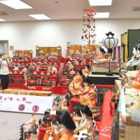 つるし雛や、ひな人形が飾られている佐原町並み交流館＝香取市