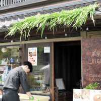 涼しげに並ぶ菖蒲とヨモギの束。香りが漂い観光客の邪気を払うとされる＝４日、香取市